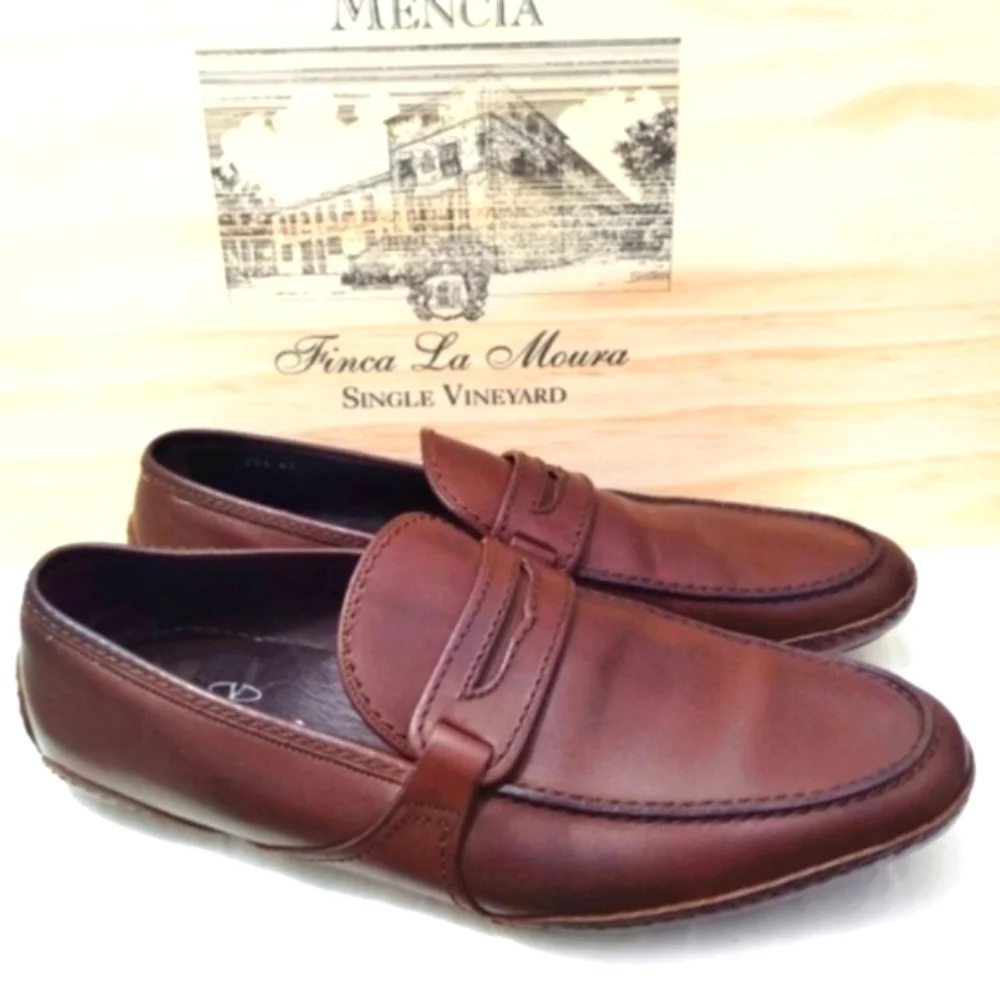 Valentino Garavani Shoes Italian Leather Loafers Brown Dust Bag Mens US 8